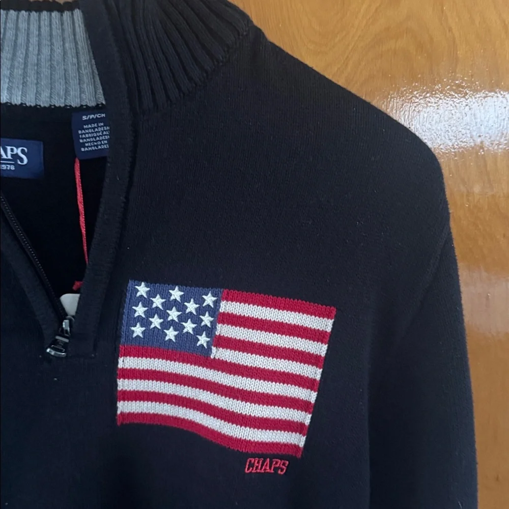 Chaps Flag Sweater Mens Small Black - Picture 2 of 3